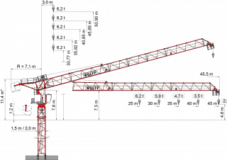 Wolffkran 133.6 B crane - load chart, specs & dimensions (2019 - 2025)