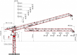 Wolffkran 133.8 B crane - load chart, specs & dimensions (2019 - 2025)
