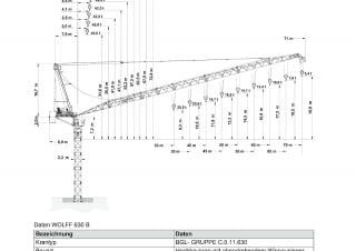 Wolffkran 630 B crane - load chart, specs & dimensions (2011 - 2026)