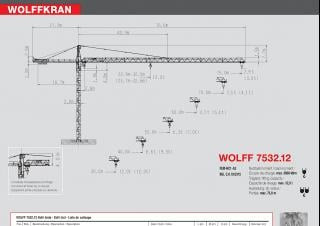 Wolffkran 7532.12 cross crane - load chart, specs & dimensions (2007 - 2024)
