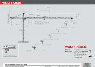 Wolffkran 7532.16 cross crane - load chart, specs & dimensions (2007 - 2024)