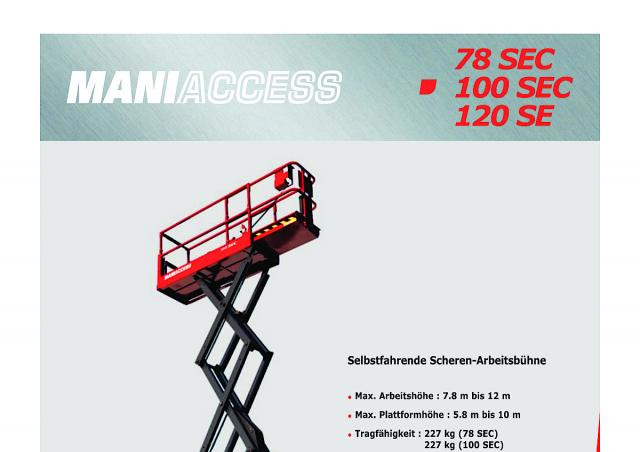 Manitou 78 SEC Wheeled scissor lifts (2011 - 2012) Specifications & Dimensions
