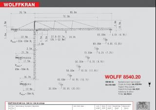Wolffkran 8540.20 cross crane - load chart, specs & dimensions (2009 - 2024)
