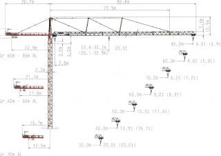 Wolffkran 8540.20 cross crane - load chart, specs & dimensions (2009 - 2024)