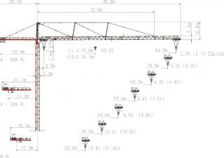 Wolffkran 8540.40 cross crane - load chart, specs & dimensions (2008 - 2024)