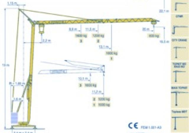 Potain HD 12 A crane - load chart, specs & dimensions (2000 - 2002)