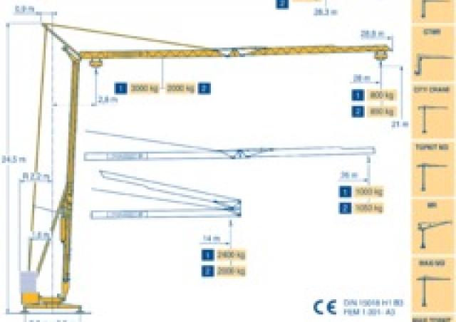 Potain HD 26A 15RPC10-2,2 crane - load chart, specs & dimensions (1994 - 1998)