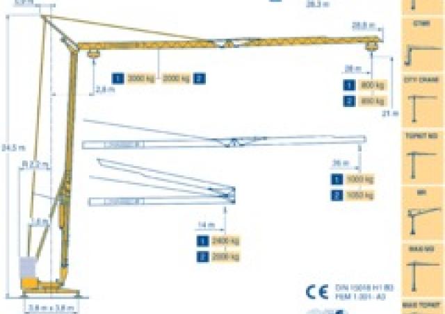 Potain HD 26A 9PC10-2,2 crane - load chart, specs & dimensions (1994 - 1998)