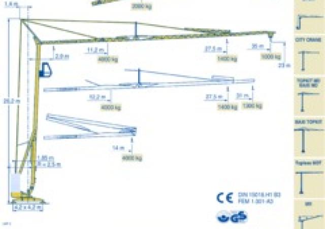Potain HD 40 A crane - load chart, specs & dimensions (1996 - 2011)