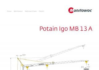 Potain IGO MB 13 A crane - load chart, specs & dimensions (2007 - 2013)