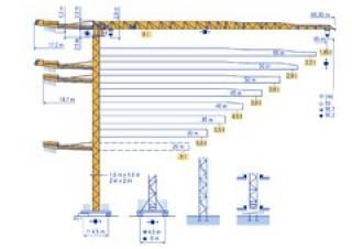 Potain MDT 218 J8 crane - load chart, specs & dimensions (2006 - 2008)